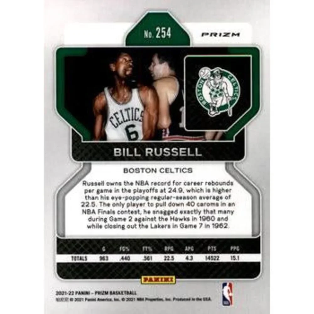 2021-22 Panini Silver Prizm Bill Russell 254 Boston Celtics